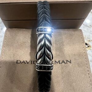 David Yurman Black and Silver Chevron bracelet with black diamonds.